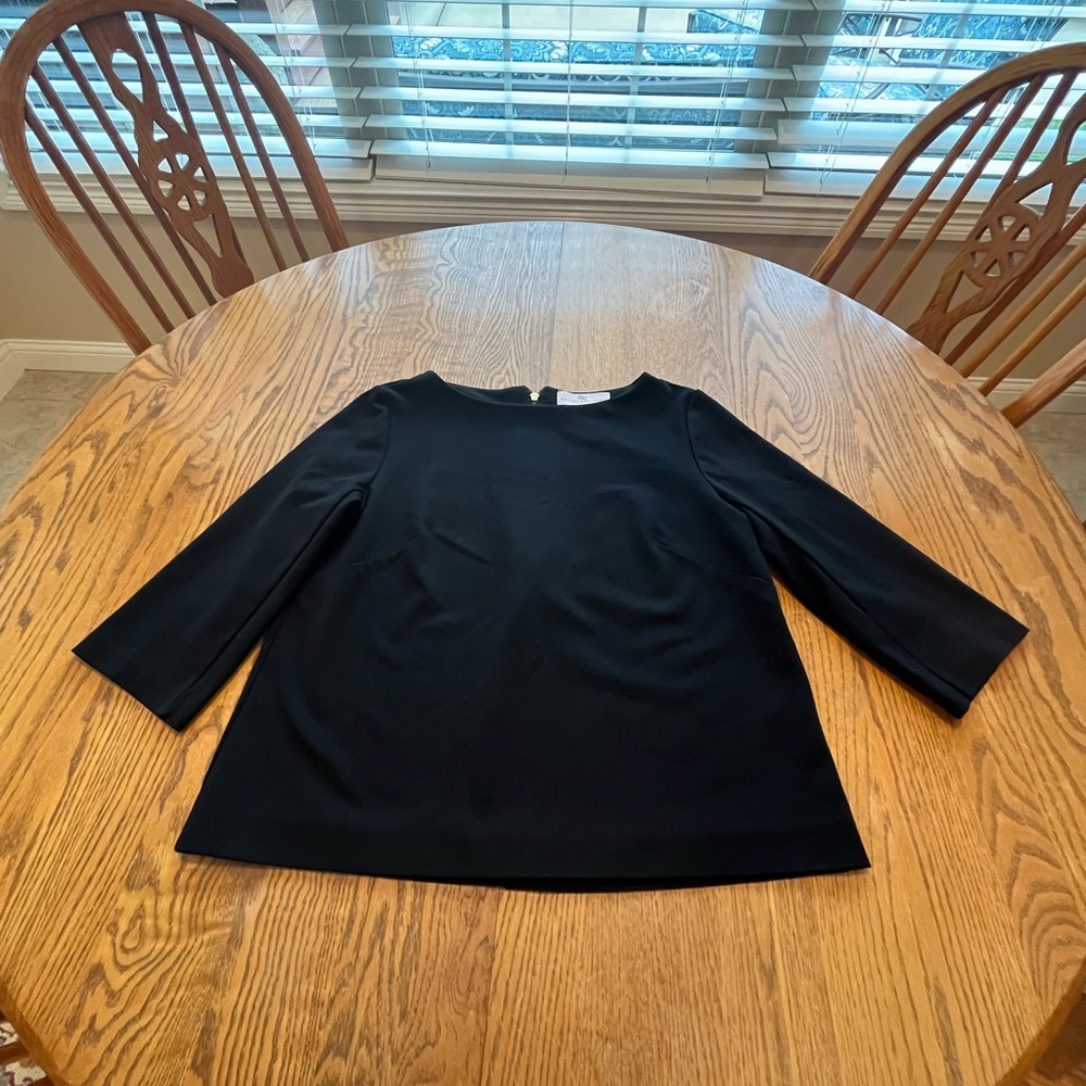AMANDA UPRICHARD Black Split Back Exposed Zipper 3/4 Sleeve Top Blouse L